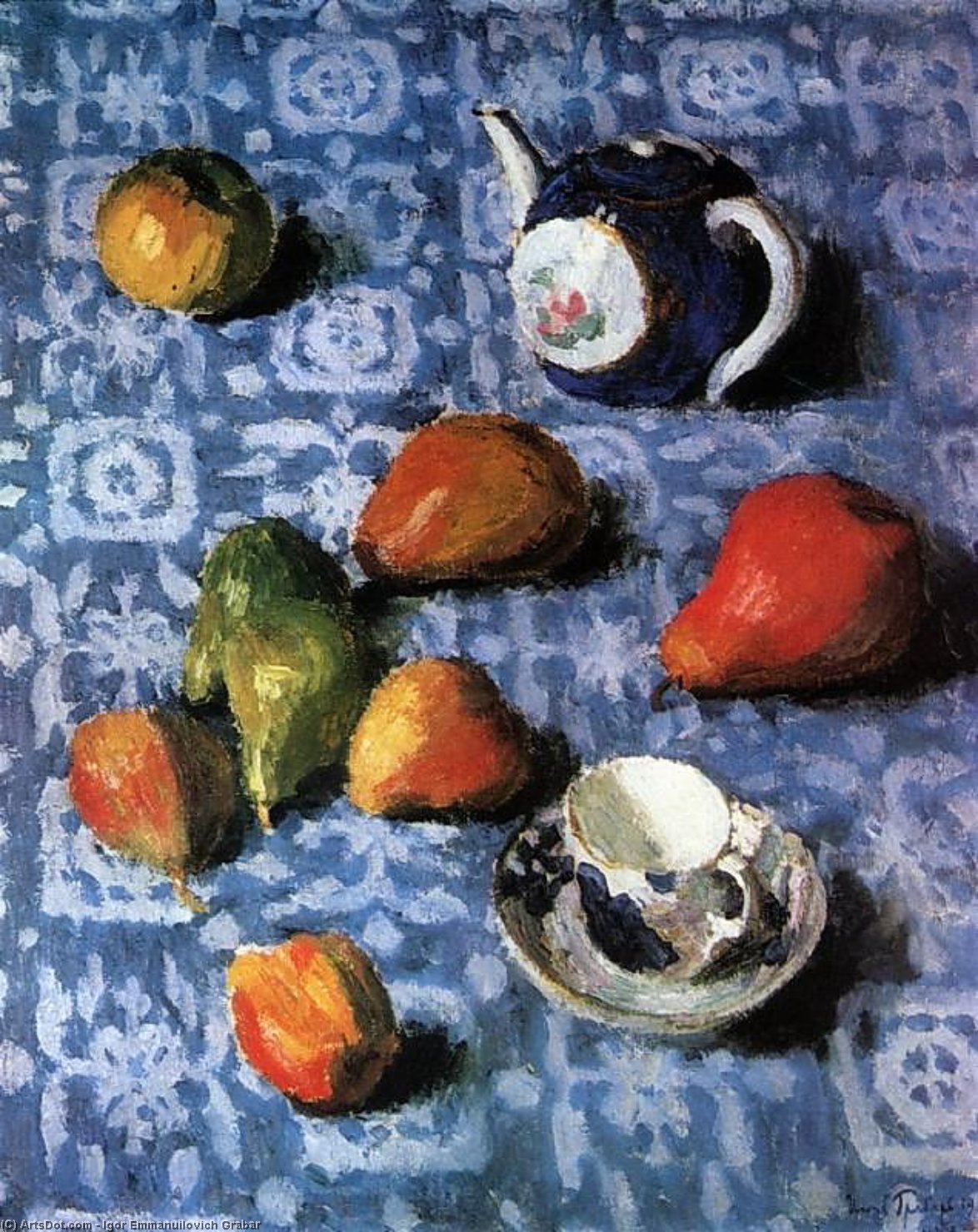 Wikioo.org - The Encyclopedia of Fine Arts - Painting, Artwork by Igor Emmanuilovich Grabar - Pears on a Blue Tablecloth