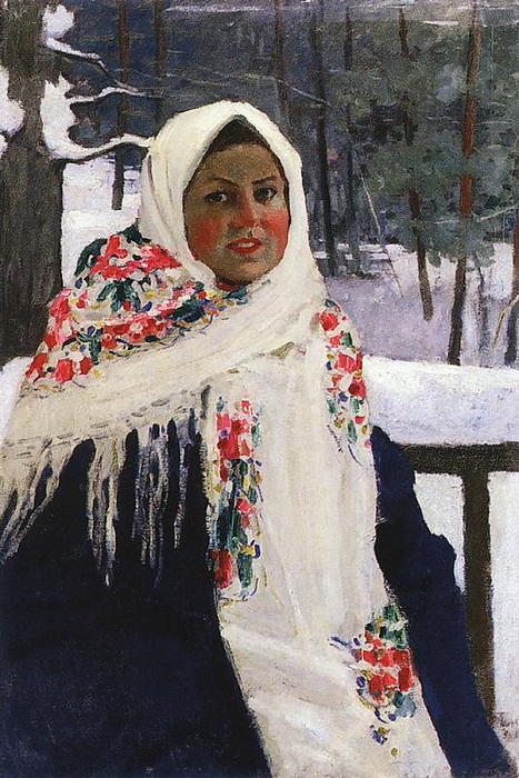 Wikioo.org - The Encyclopedia of Fine Arts - Painting, Artwork by Igor Emmanuilovich Grabar - Girl in Russian Shawl