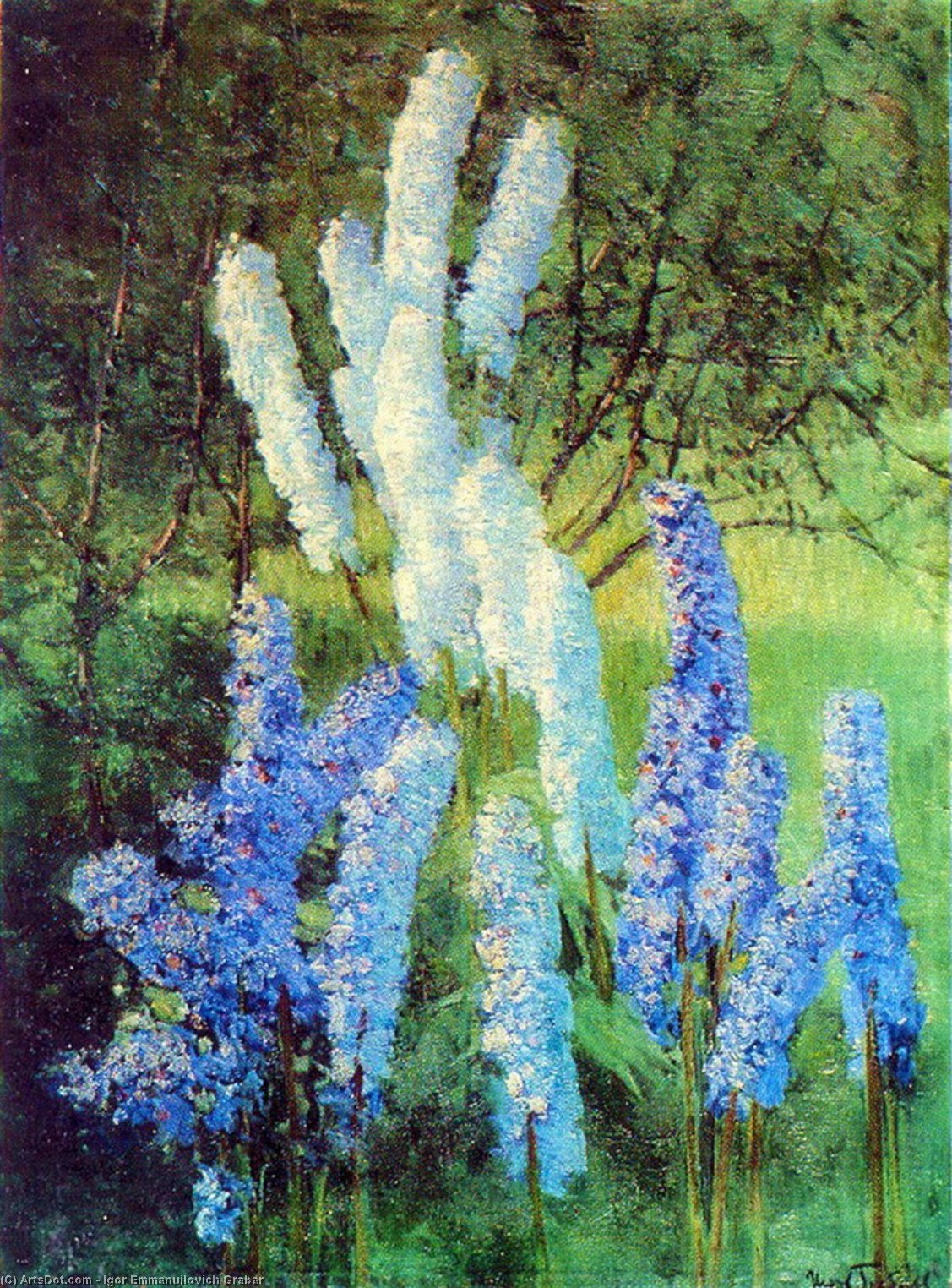 WikiOO.org - Encyclopedia of Fine Arts - Maľba, Artwork Igor Emmanuilovich Grabar - Delphiniums in the Garden