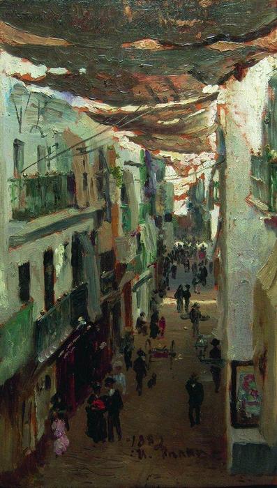 Wikioo.org - สารานุกรมวิจิตรศิลป์ - จิตรกรรม Ilya Yefimovich Repin - Street of the Snakes in Seville