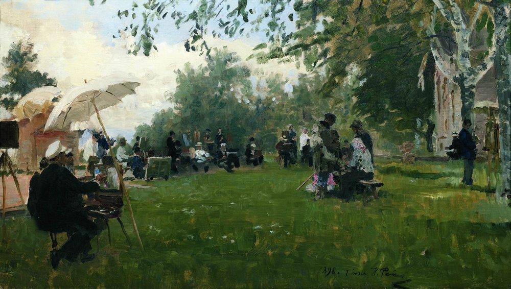 Wikioo.org - The Encyclopedia of Fine Arts - Painting, Artwork by Ilya Yefimovich Repin - On the academic cottage