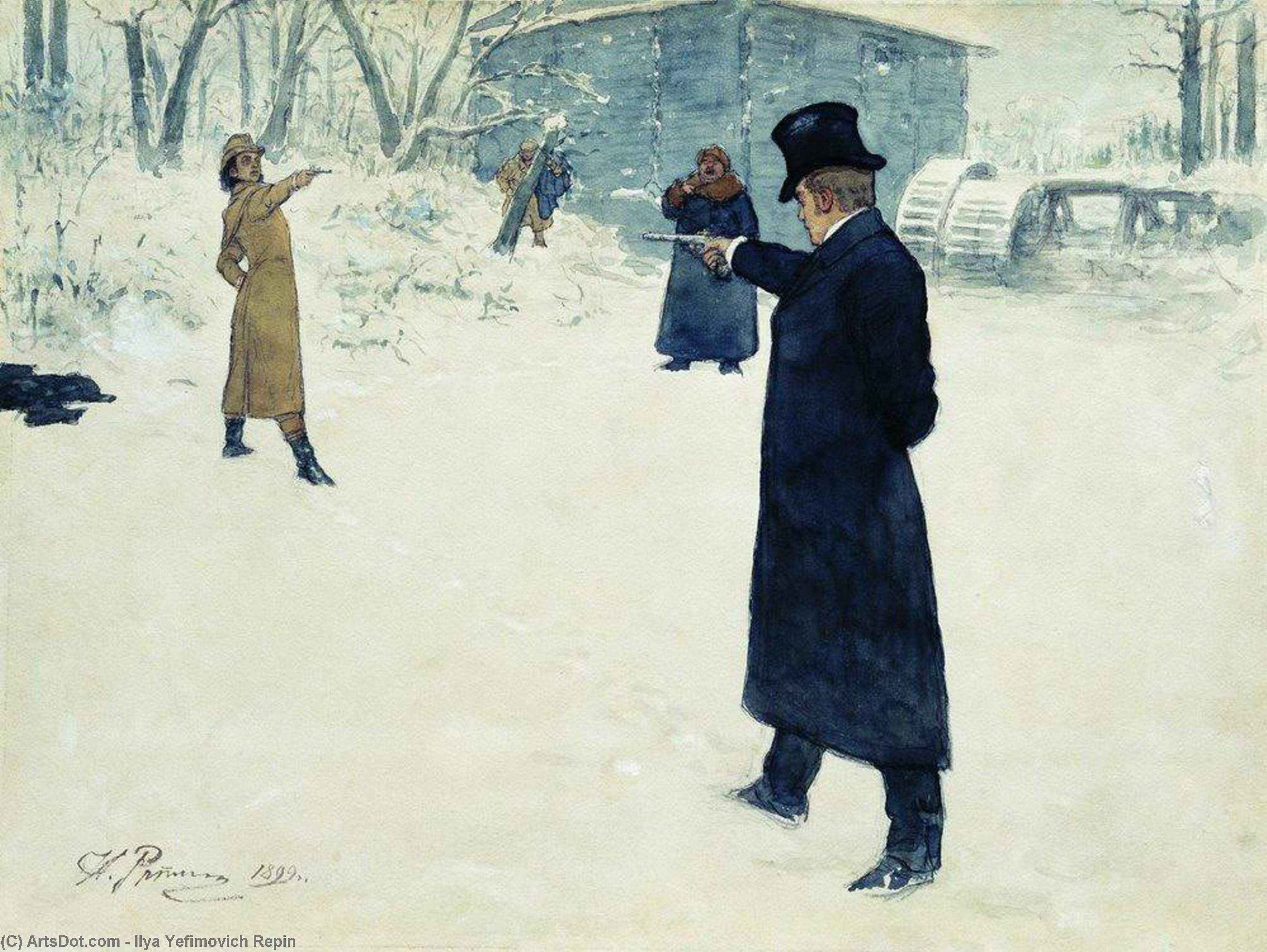 WikiOO.org - 백과 사전 - 회화, 삽화 Ilya Yefimovich Repin - Duel between Onegin and Lenski