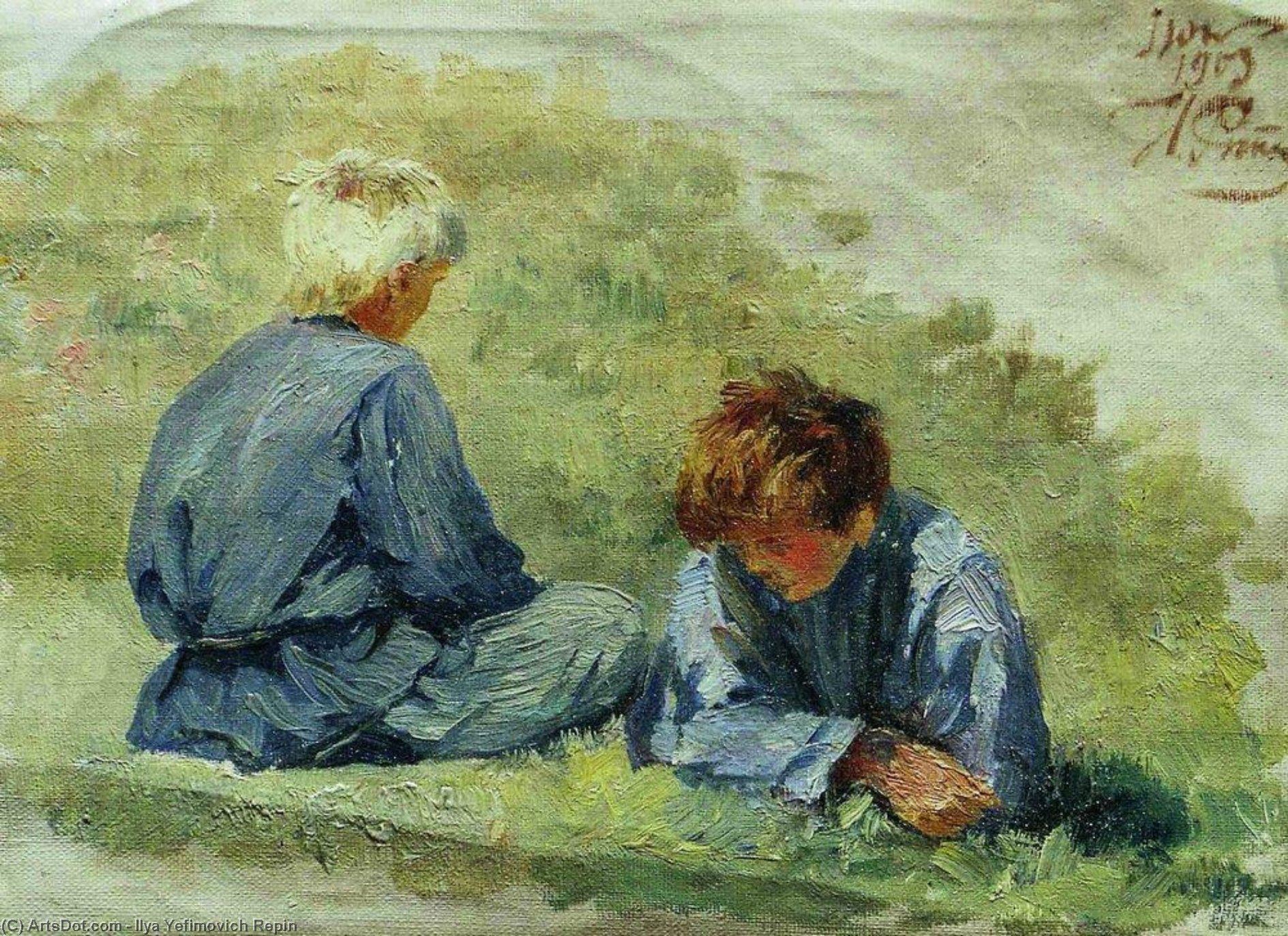 Wikioo.org - Die Enzyklopädie bildender Kunst - Malerei, Kunstwerk von Ilya Yefimovich Repin - der jungen auf dem gras