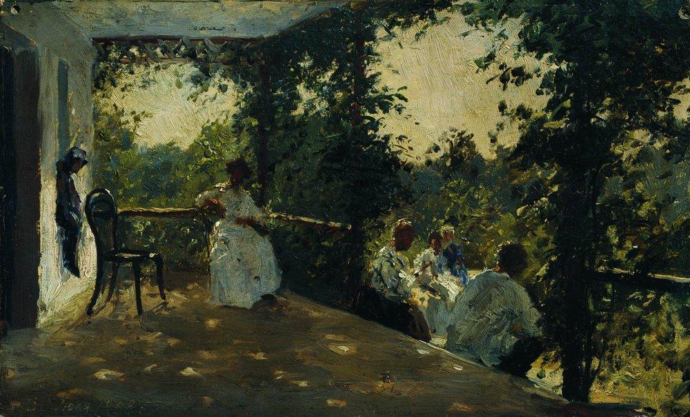 Wikioo.org - The Encyclopedia of Fine Arts - Painting, Artwork by Ilya Yefimovich Repin - On the terrace