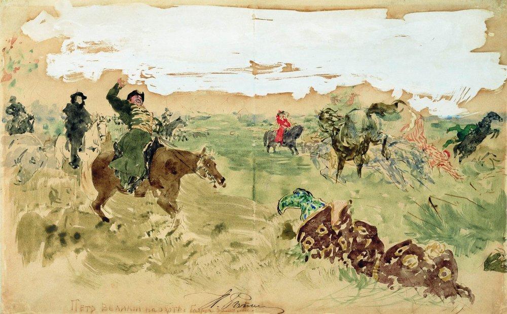 Wikioo.org - สารานุกรมวิจิตรศิลป์ - จิตรกรรม Ilya Yefimovich Repin - Peter the Great on the hunt