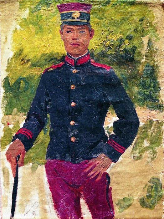 WikiOO.org - Encyclopedia of Fine Arts - Maleri, Artwork Ilya Yefimovich Repin - The young soldier. Parisian style