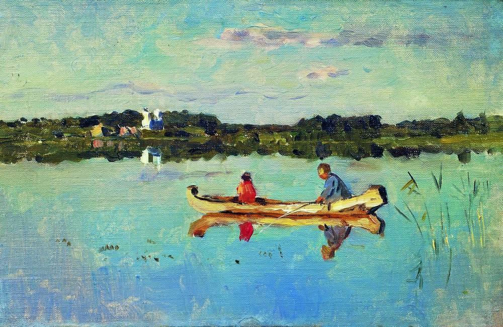 WikiOO.org - Enciklopedija likovnih umjetnosti - Slikarstvo, umjetnička djela Isaak Ilyich Levitan - At the lake. Fishermen.
