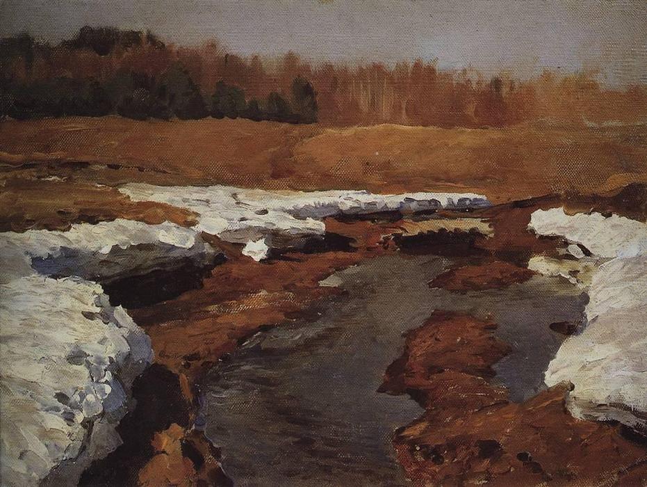 WikiOO.org - Enciclopédia das Belas Artes - Pintura, Arte por Isaak Ilyich Levitan - Springtime. The Last Snow.