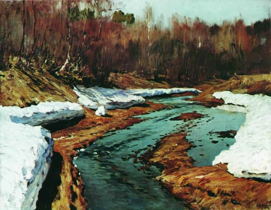Wikioo.org - The Encyclopedia of Fine Arts - Painting, Artwork by Isaak Ilyich Levitan - Springtime. The Last Snow.