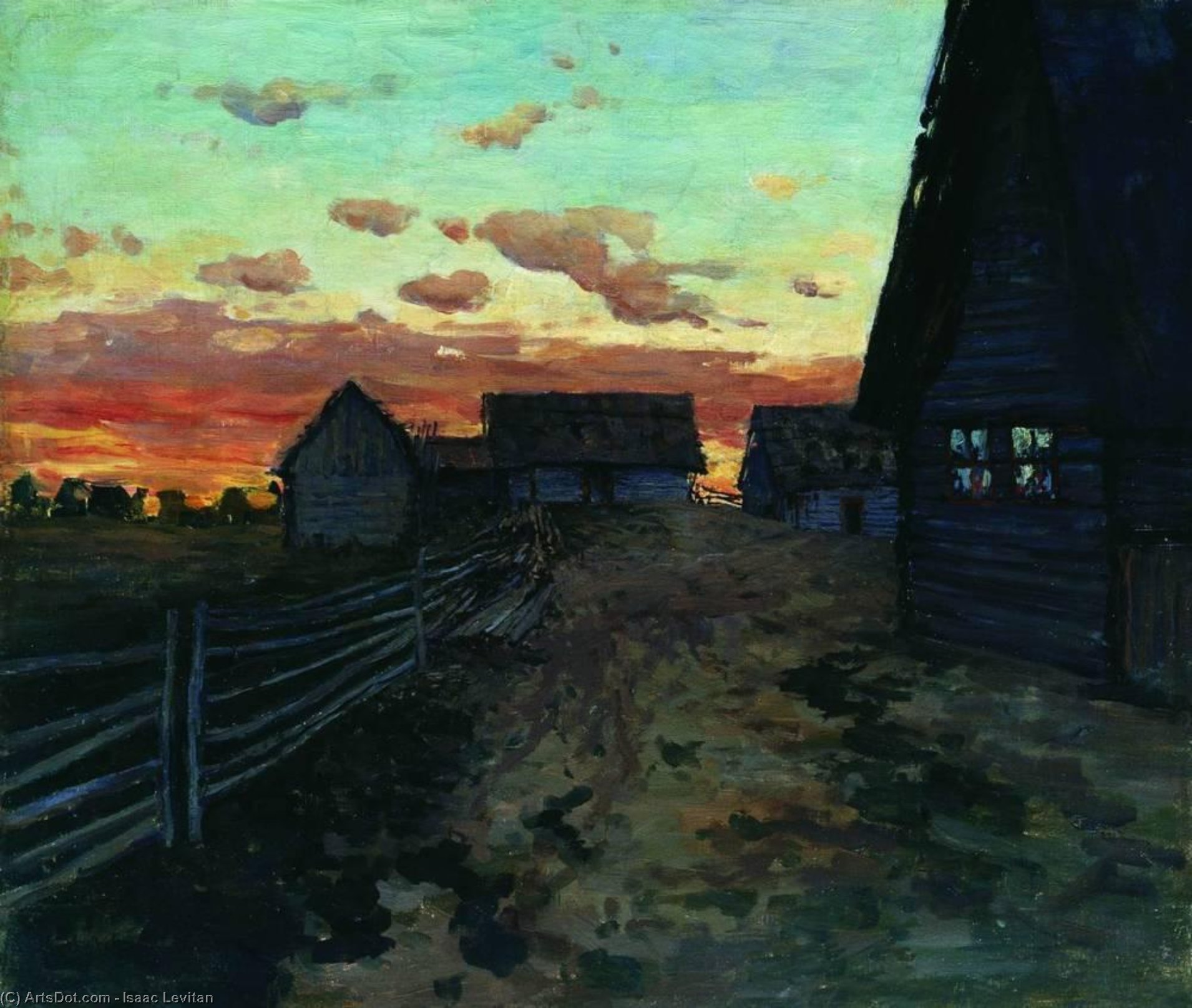 Wikioo.org - The Encyclopedia of Fine Arts - Painting, Artwork by Isaak Ilyich Levitan - Huts after sunset
