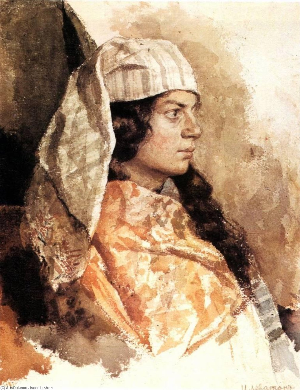 WikiOO.org - Enciclopedia of Fine Arts - Pictura, lucrări de artă Isaak Ilyich Levitan - Jewish woman with oriental shawl