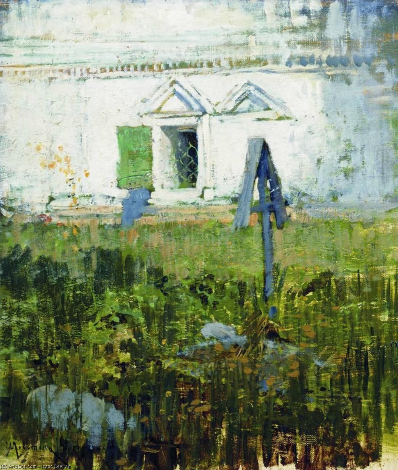 Wikioo.org - The Encyclopedia of Fine Arts - Painting, Artwork by Isaak Ilyich Levitan - By the wall of church