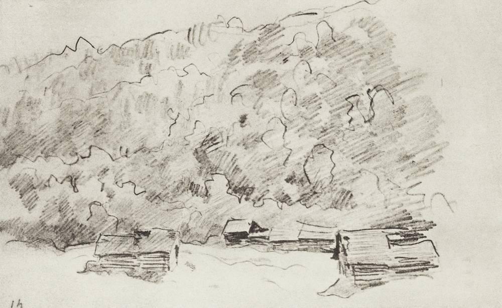 WikiOO.org - Енциклопедия за изящни изкуства - Живопис, Произведения на изкуството Isaak Ilyich Levitan - Dilapidated huts by the forested mountain