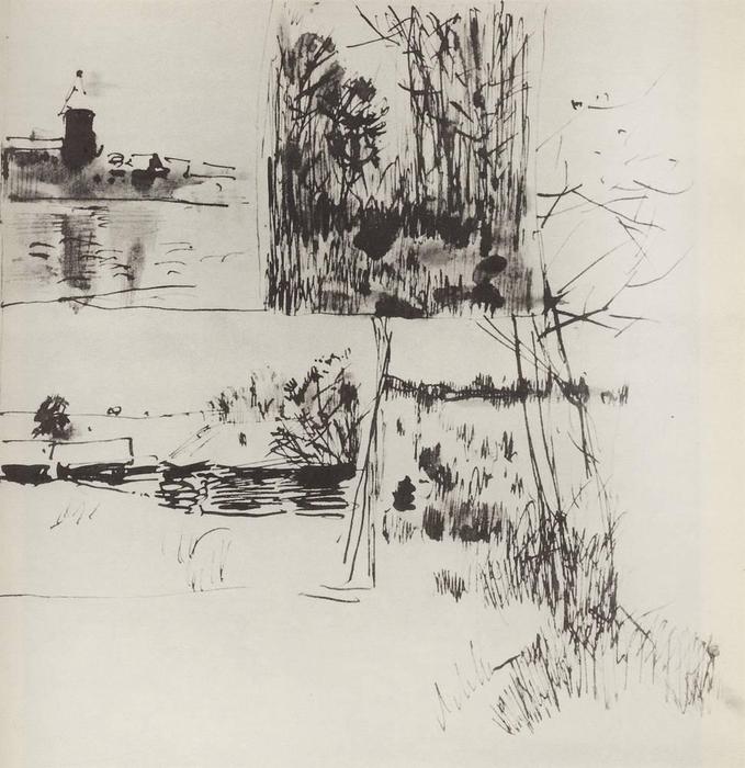 Wikioo.org - The Encyclopedia of Fine Arts - Painting, Artwork by Isaak Ilyich Levitan - Building by the water. At the edge of village.