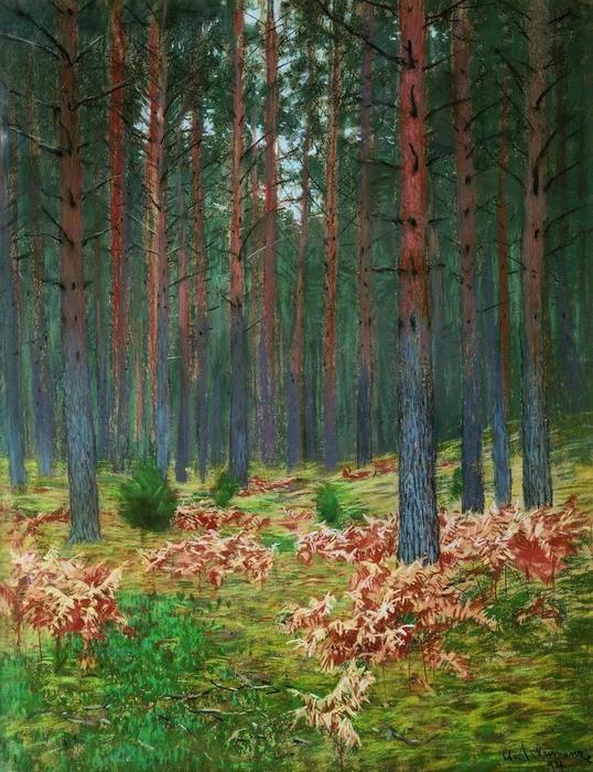 Wikoo.org - موسوعة الفنون الجميلة - اللوحة، العمل الفني Isaak Ilyich Levitan - Landscape with ferns
