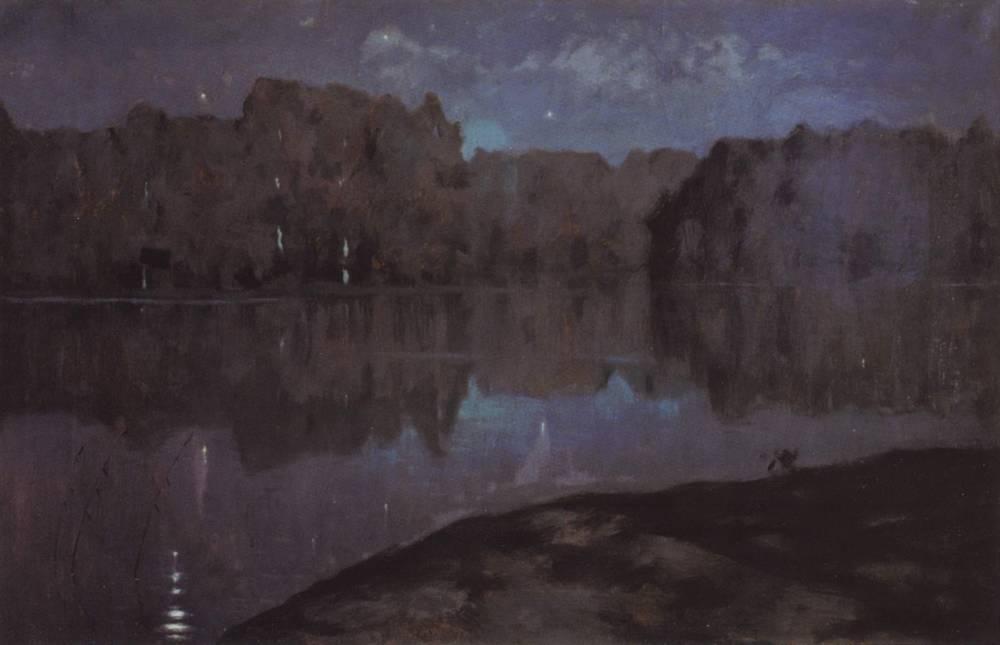 WikiOO.org - Encyclopedia of Fine Arts - Målning, konstverk Isaak Ilyich Levitan - Night. Riverbank.