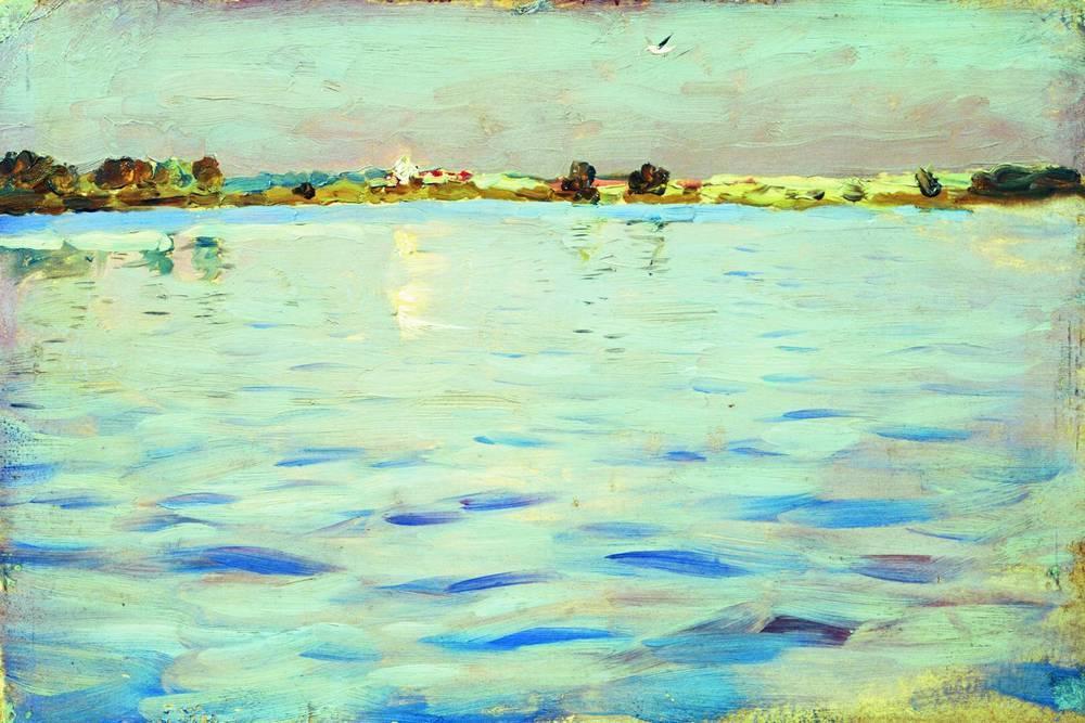 Wikioo.org – L'Encyclopédie des Beaux Arts - Peinture, Oeuvre de Isaak Ilyich Levitan - Les derniers rayons du soleil une  lac