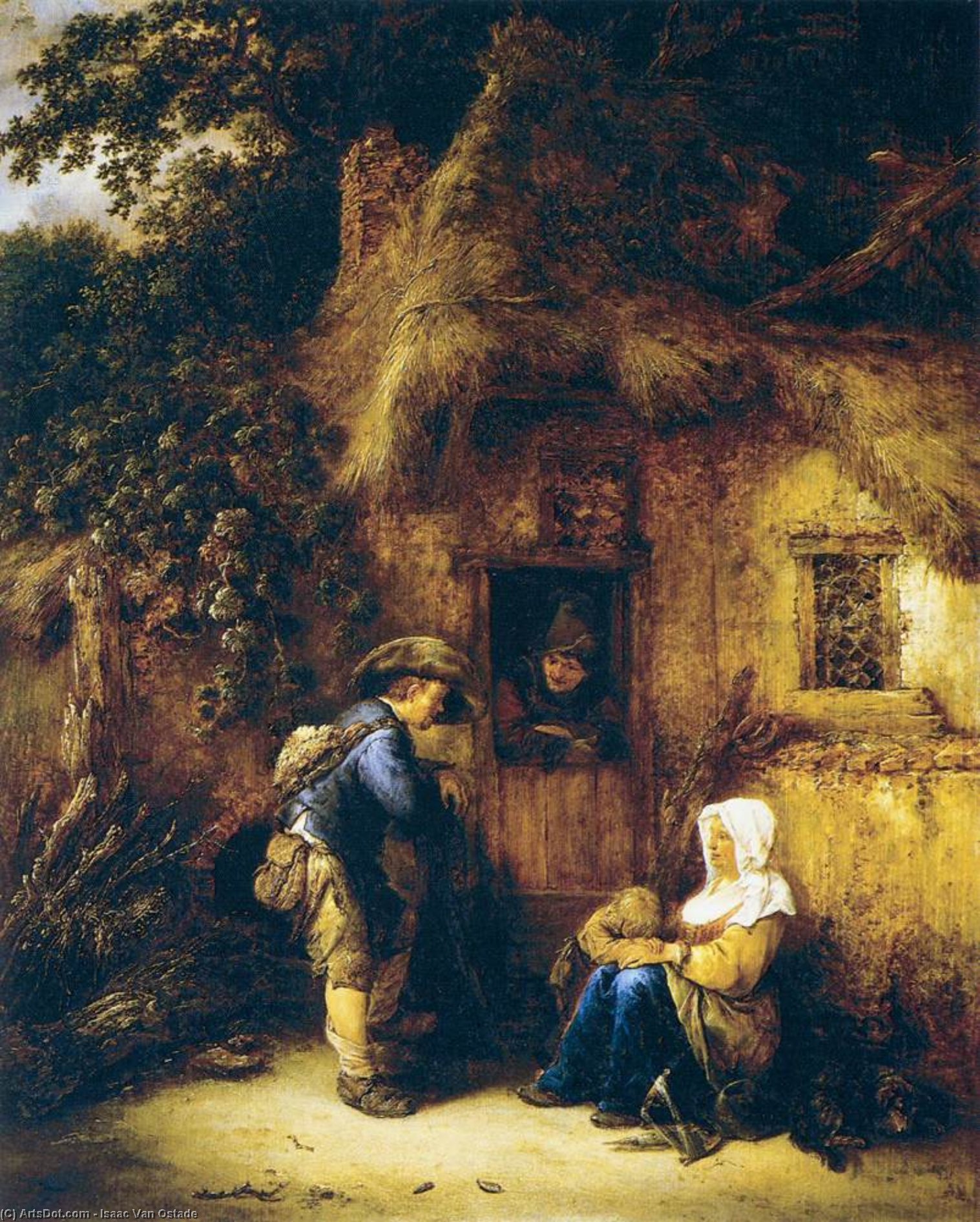 Wikioo.org - สารานุกรมวิจิตรศิลป์ - จิตรกรรม Isaac Van Ostade - Traveller at a Cottage Door