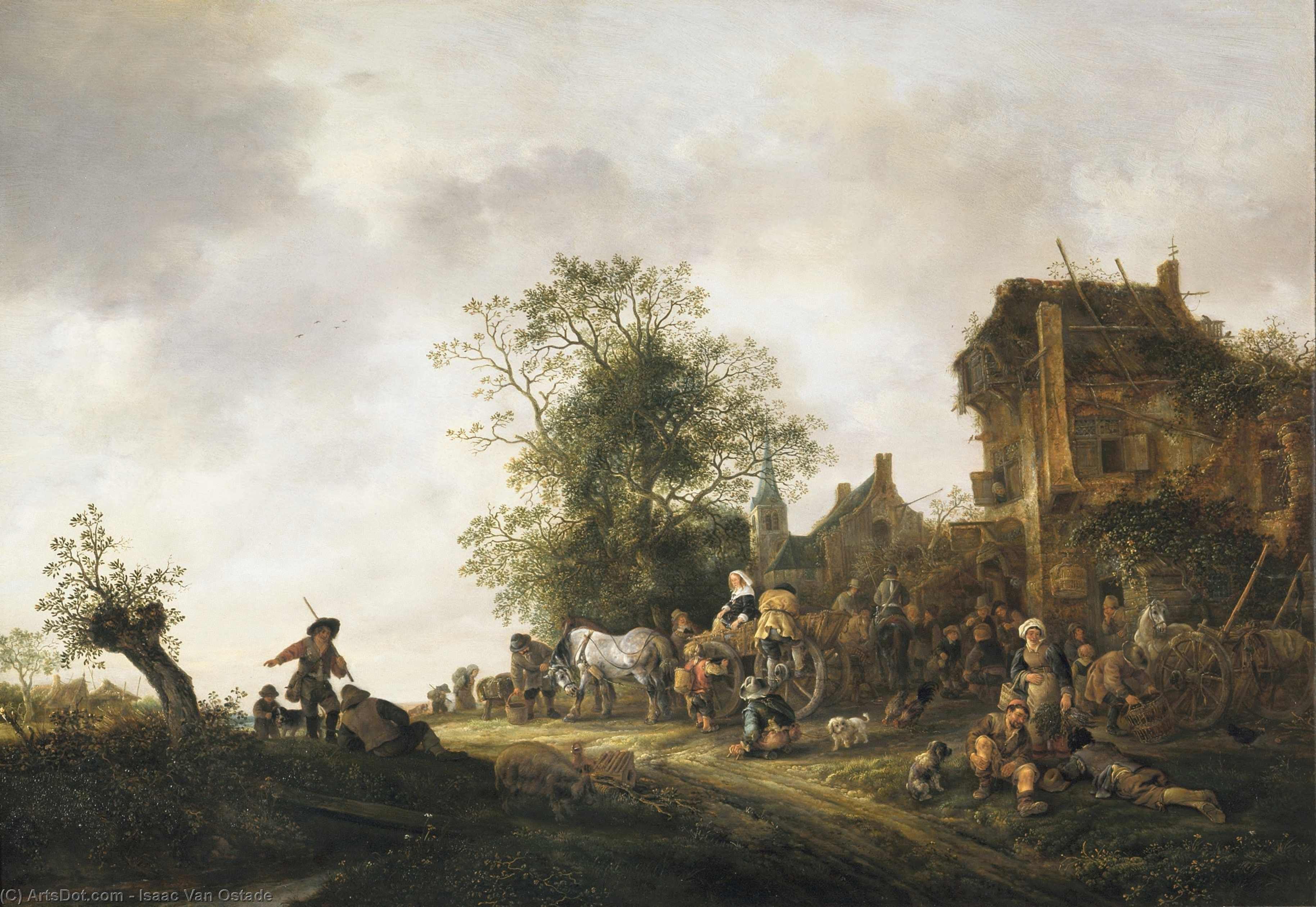 Wikioo.org - The Encyclopedia of Fine Arts - Painting, Artwork by Isaac Van Ostade - Travellers Outside an Inn