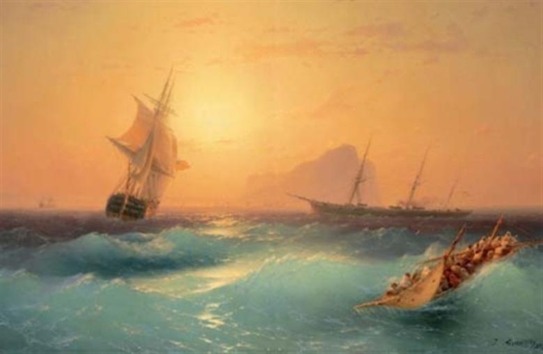 WikiOO.org - Encyclopedia of Fine Arts - Maľba, Artwork Ivan Aivazovsky - American Shipping off the Rock of Gibraltar