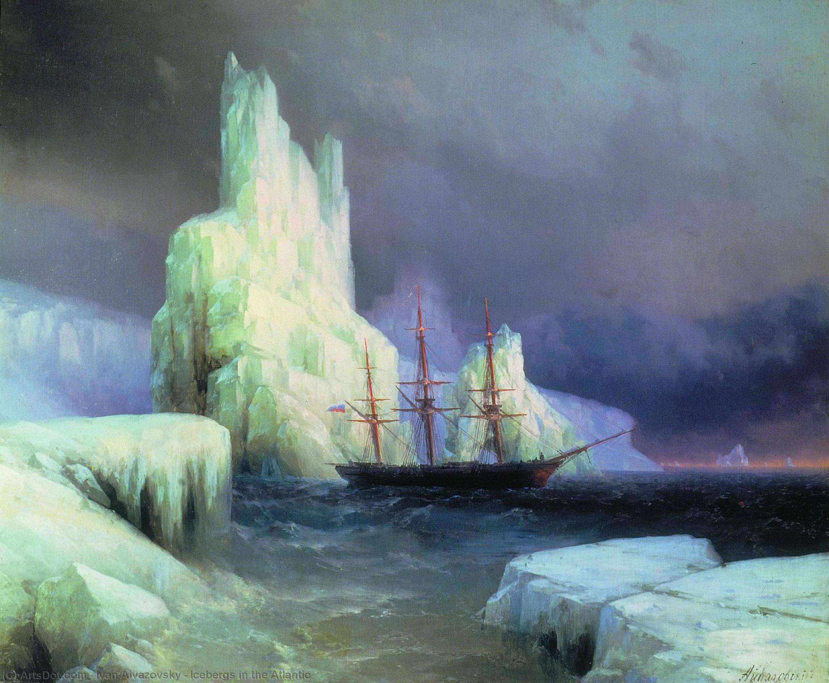 Wikioo.org - The Encyclopedia of Fine Arts - Painting, Artwork by Ivan Aivazovsky - Icebergs in the Atlantic