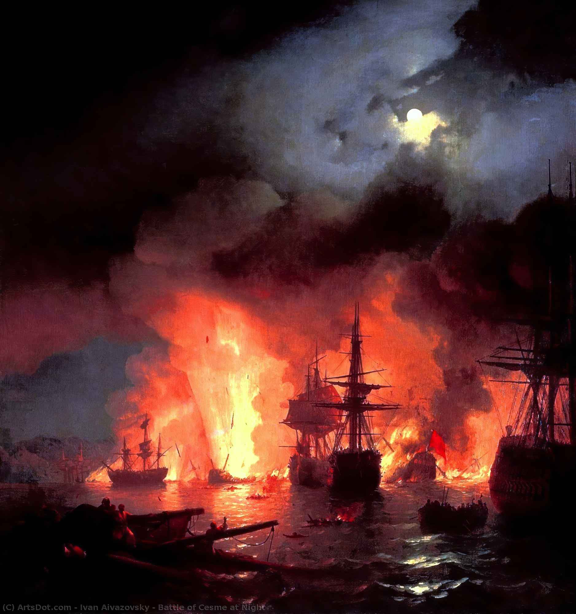 Wikioo.org - The Encyclopedia of Fine Arts - Painting, Artwork by Ivan Aivazovsky - Battle of Cesme at Night