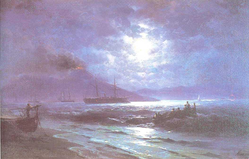 WikiOO.org – 美術百科全書 - 繪畫，作品 Ivan Aivazovsky - 海湾 的  那不勒斯  通过  月光