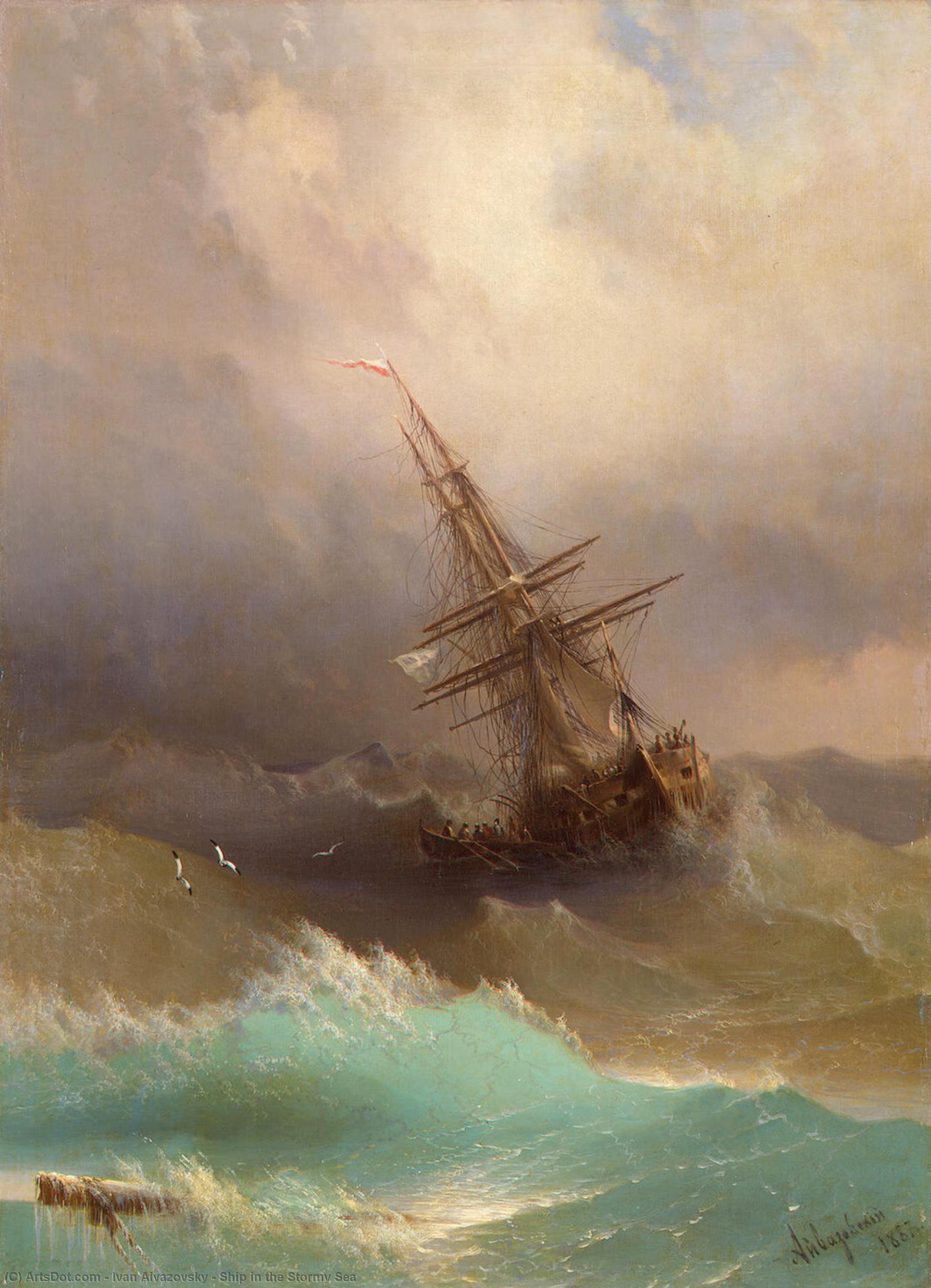 Wikoo.org - موسوعة الفنون الجميلة - اللوحة، العمل الفني Ivan Aivazovsky - Ship in the Stormy Sea