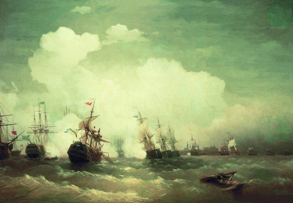 Wikioo.org – La Enciclopedia de las Bellas Artes - Pintura, Obras de arte de Ivan Aivazovsky - Batalla del mar en Revel