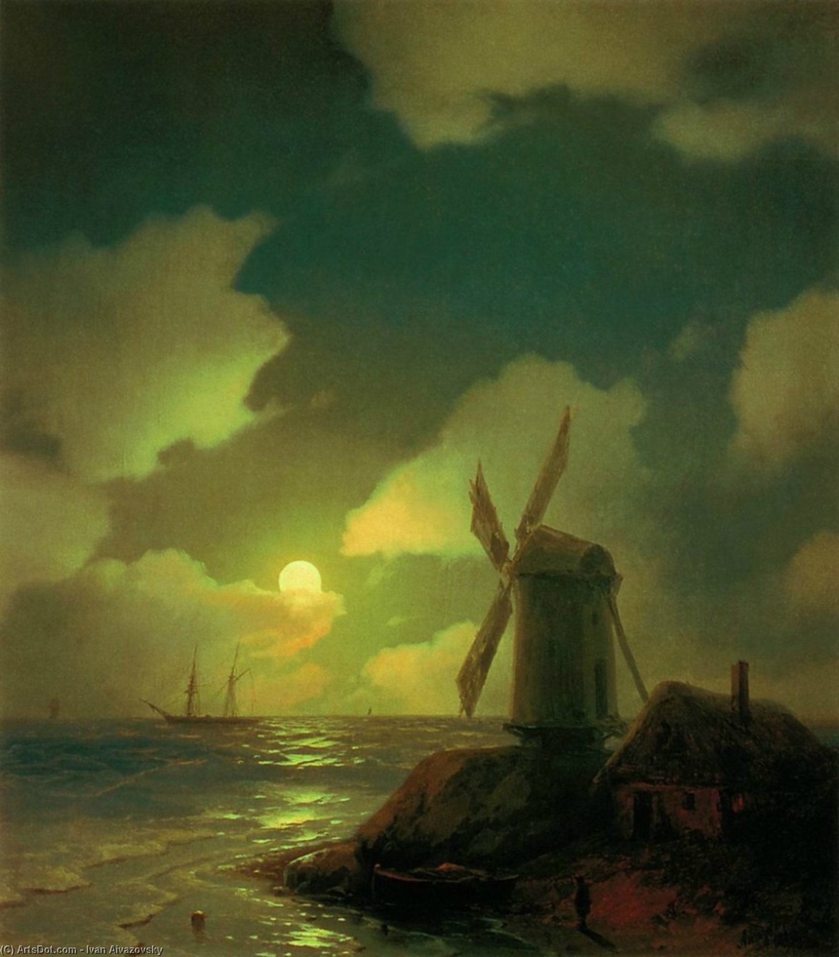 Wikioo.org - The Encyclopedia of Fine Arts - Painting, Artwork by Ivan Aivazovsky - Windmill on the Sea Coast
