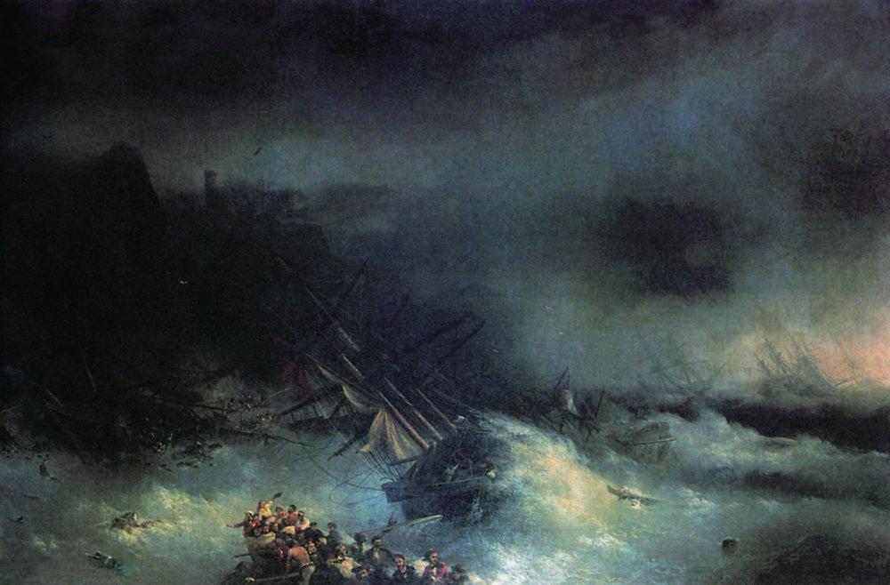 Wikioo.org - The Encyclopedia of Fine Arts - Painting, Artwork by Ivan Aivazovsky - Tempest. Shipwreck of the foreign ship
