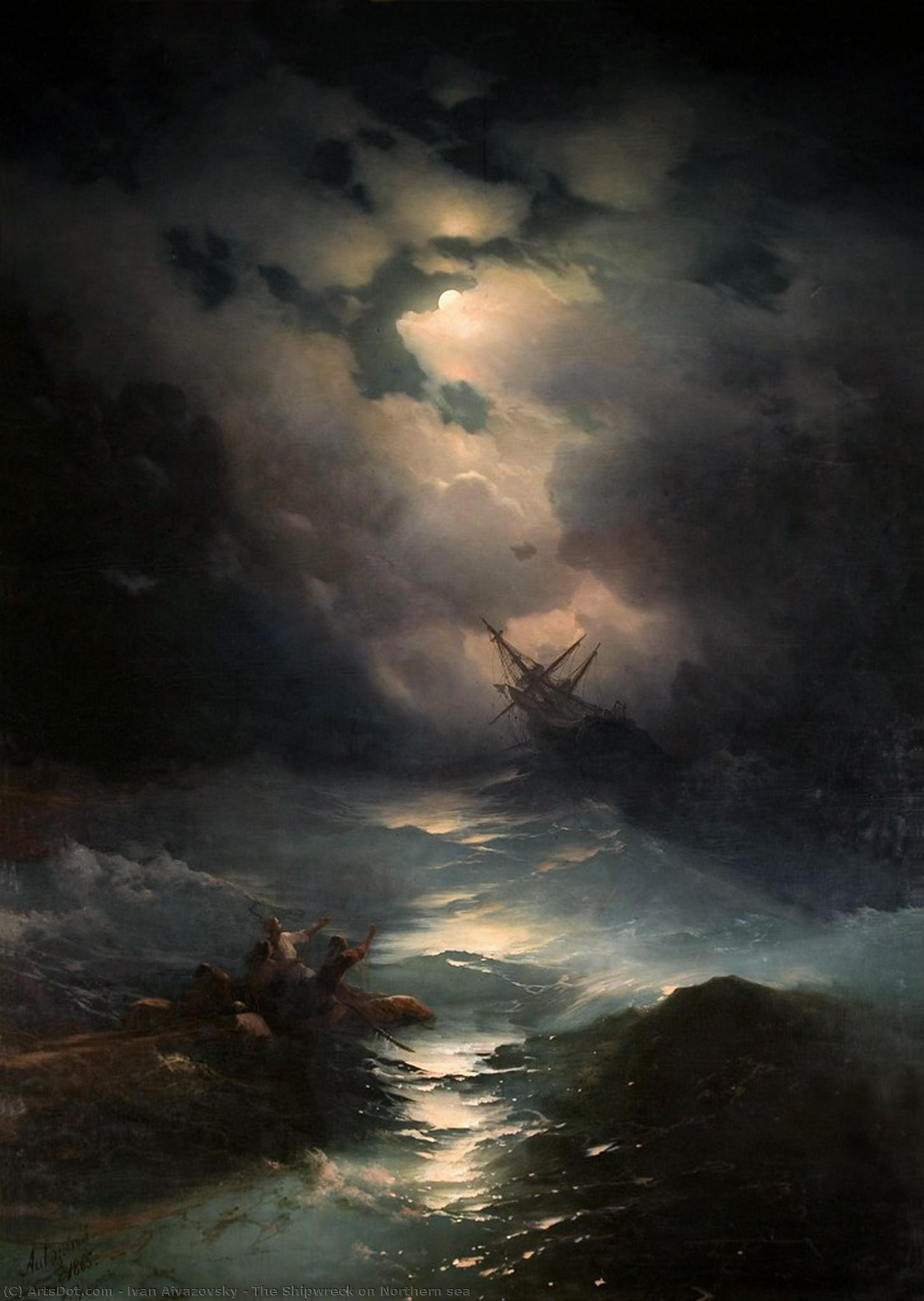 Wikoo.org - موسوعة الفنون الجميلة - اللوحة، العمل الفني Ivan Aivazovsky - The Shipwreck on Northern sea