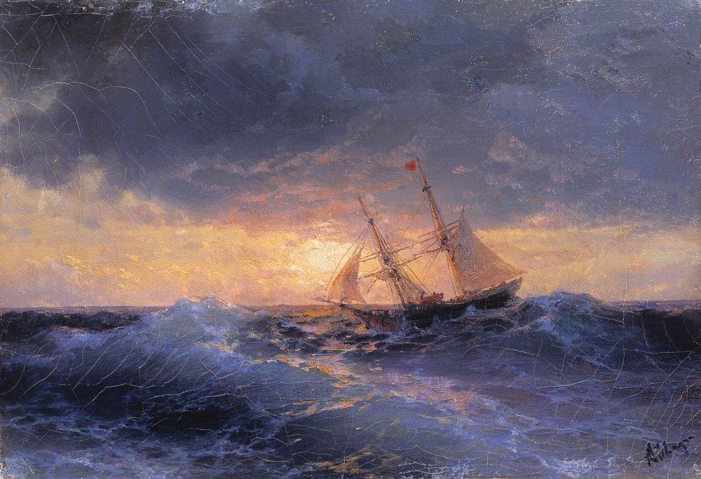 Wikioo.org - The Encyclopedia of Fine Arts - Painting, Artwork by Ivan Aivazovsky - Sea. Sunset