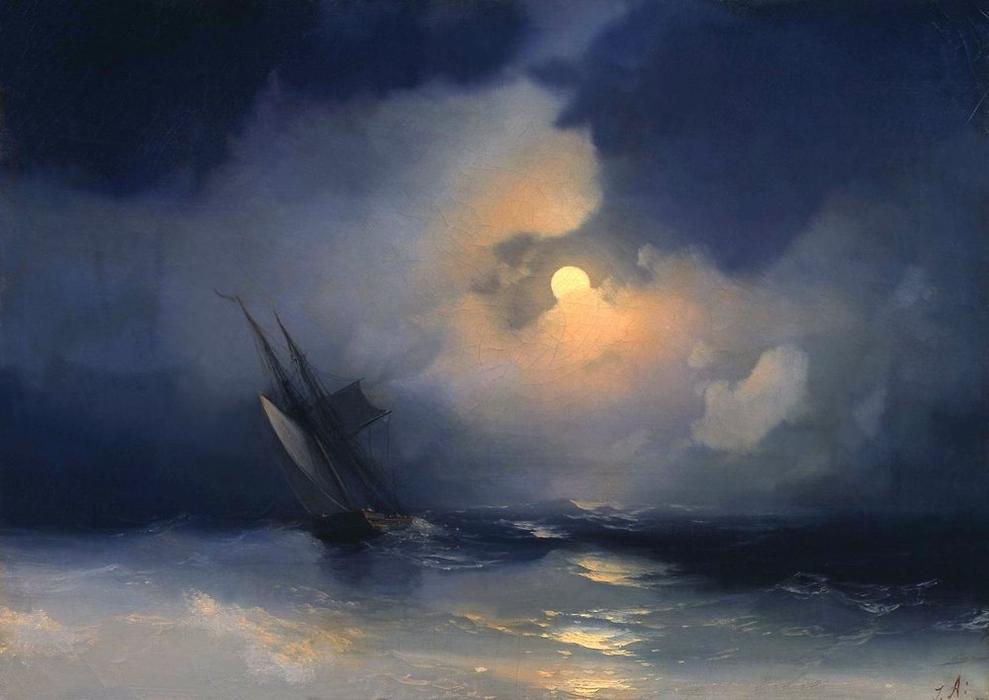 Wikioo.org - The Encyclopedia of Fine Arts - Painting, Artwork by Ivan Aivazovsky - Storm at Sea on a Moonlit Night