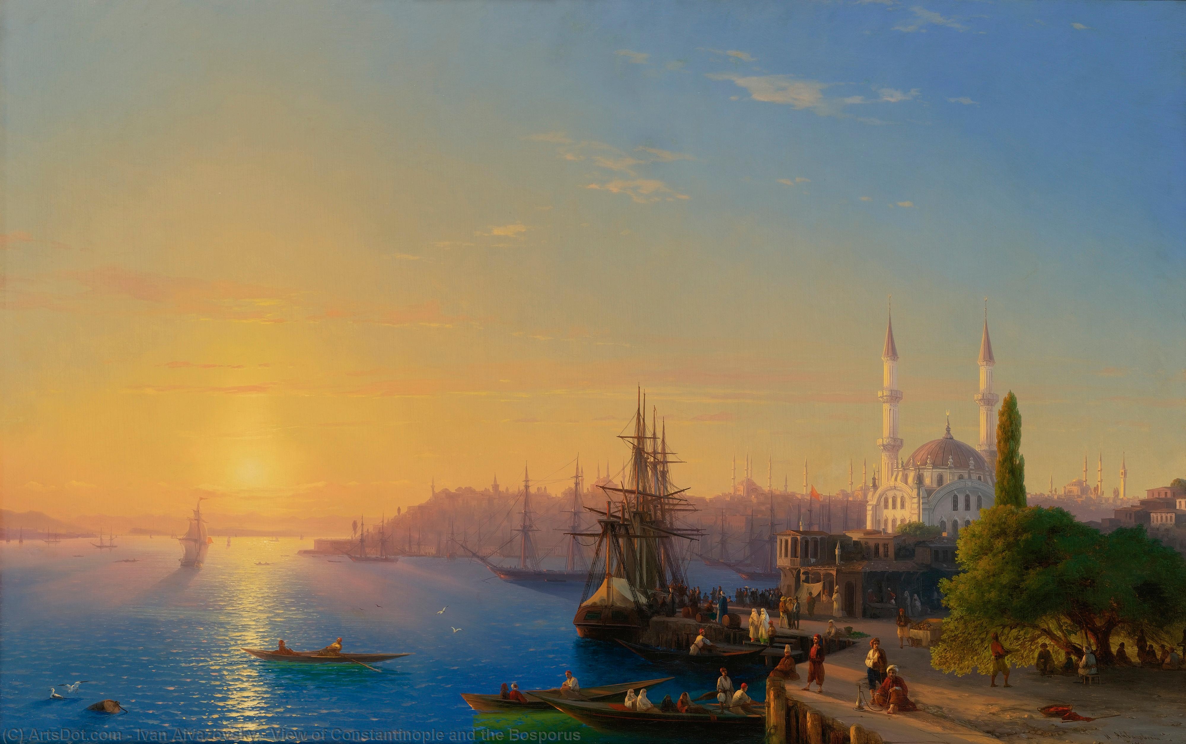 Wikoo.org - موسوعة الفنون الجميلة - اللوحة، العمل الفني Ivan Aivazovsky - View of Constantinople and the Bosporus