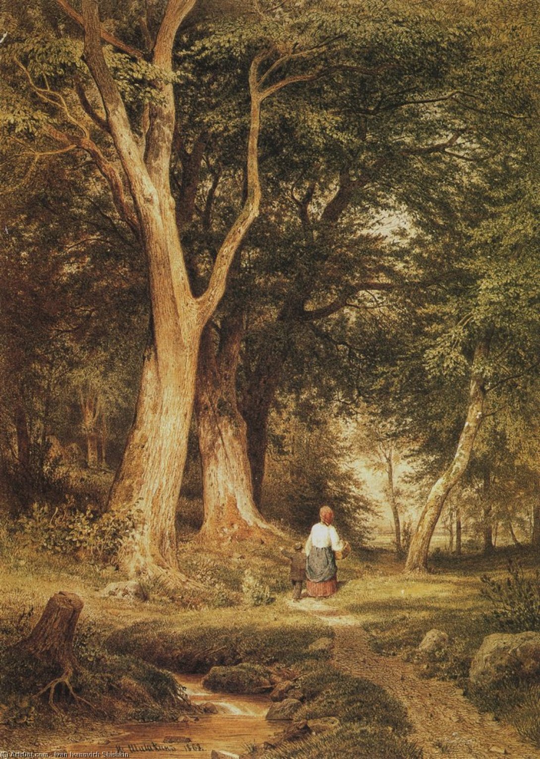 Wikioo.org - The Encyclopedia of Fine Arts - Painting, Artwork by Ivan Ivanovich Shishkin - A woman with a boy in the forest