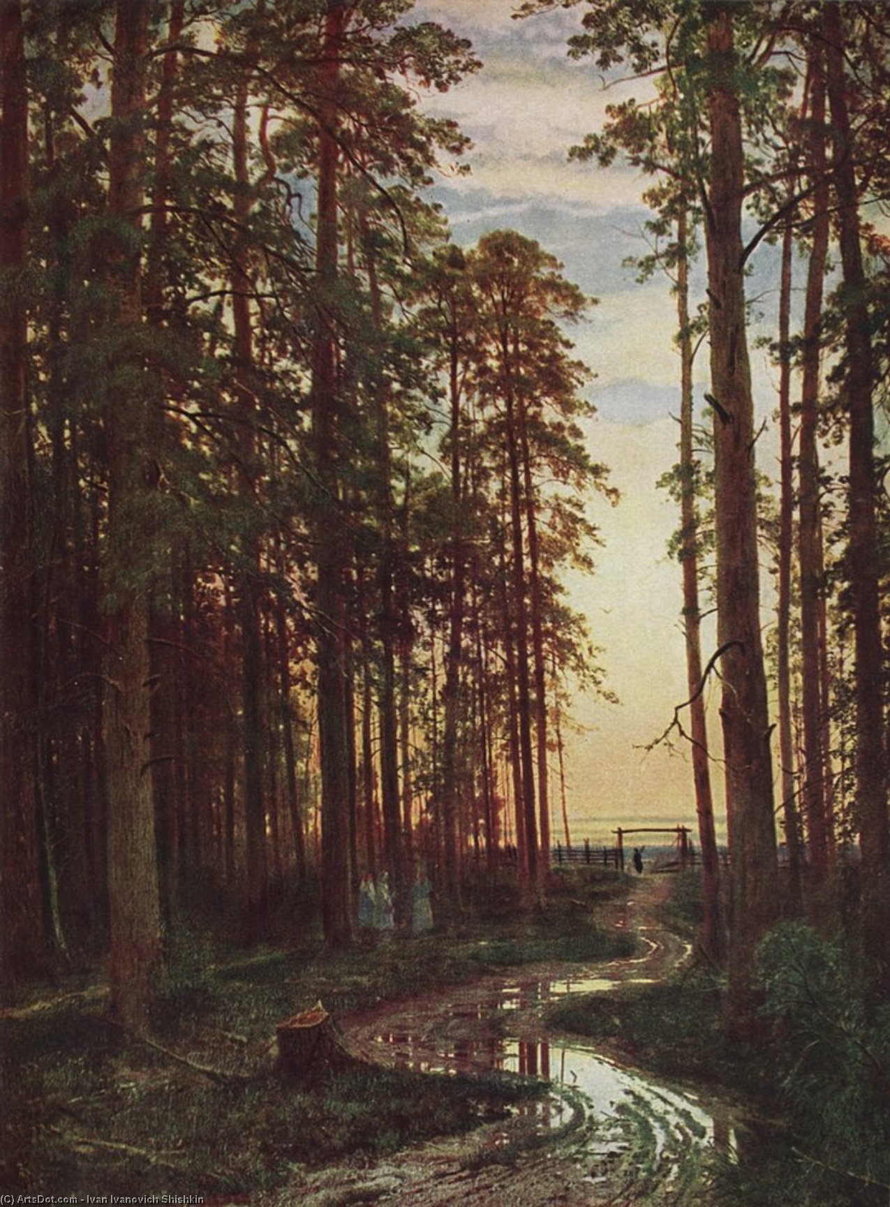 Wikioo.org - The Encyclopedia of Fine Arts - Painting, Artwork by Ivan Ivanovich Shishkin - Evening in a pine forest