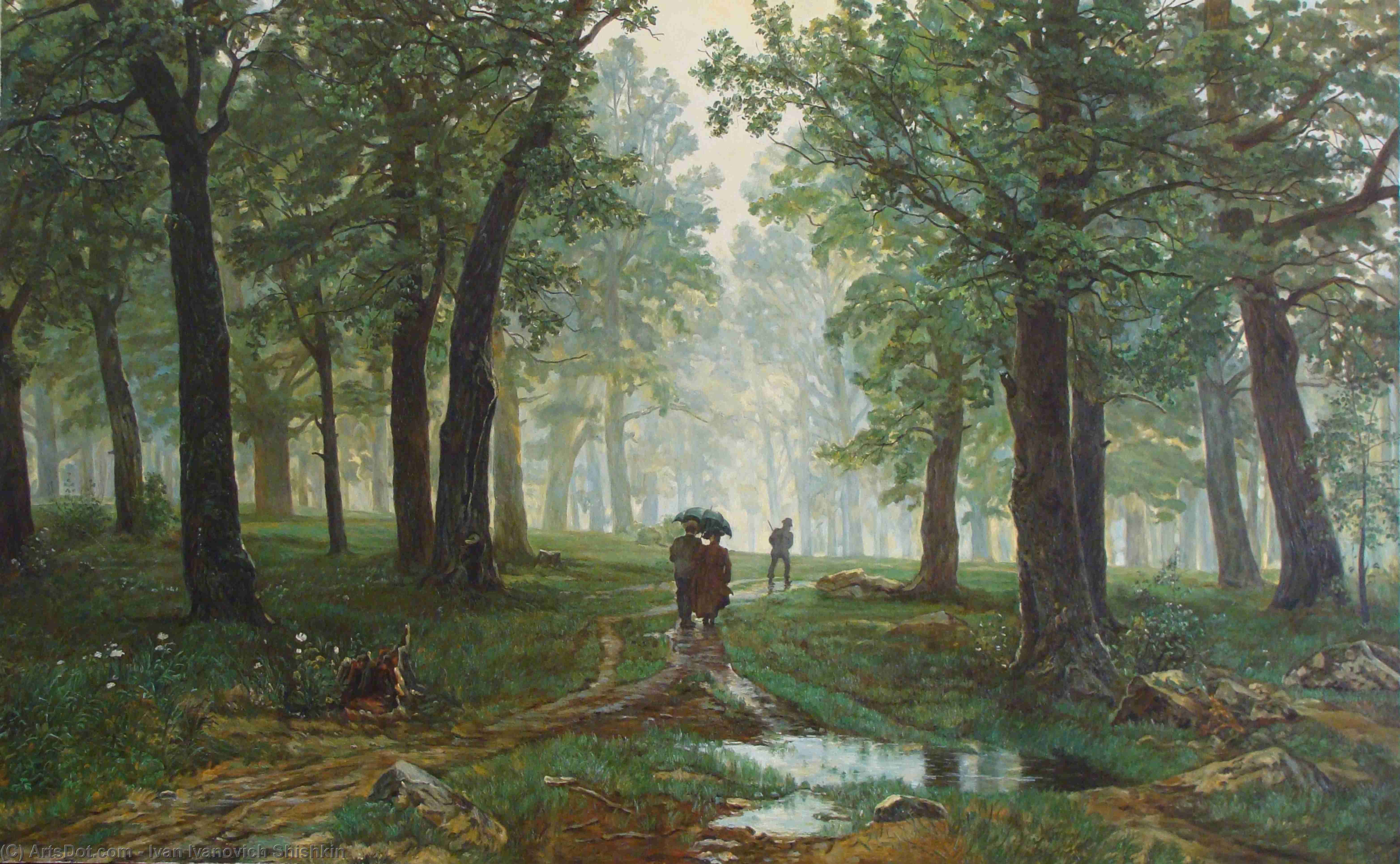 Wikioo.org - The Encyclopedia of Fine Arts - Painting, Artwork by Ivan Ivanovich Shishkin - Rain in the Oak Forest
