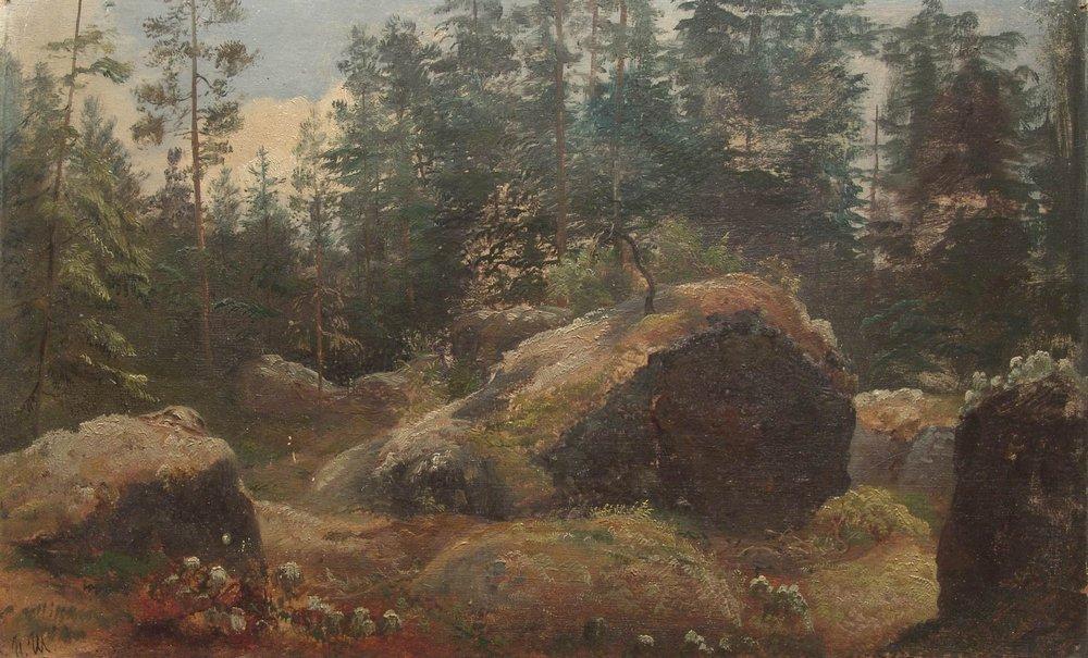 WikiOO.org – 美術百科全書 - 繪畫，作品 Ivan Ivanovich Shishkin - 巨石 在  森林