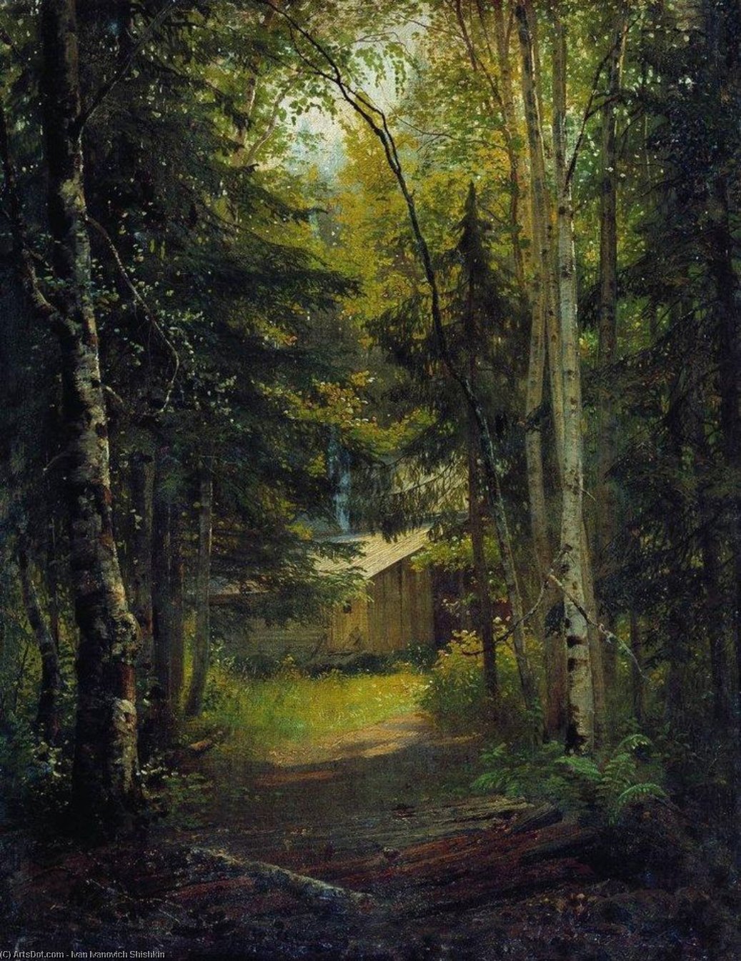 Wikioo.org - The Encyclopedia of Fine Arts - Painting, Artwork by Ivan Ivanovich Shishkin - Hut in the the forest