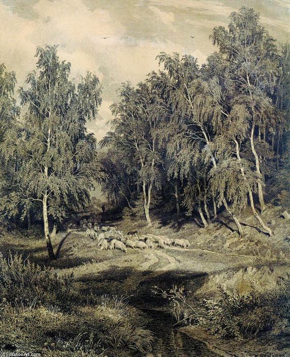 Wikioo.org - The Encyclopedia of Fine Arts - Painting, Artwork by Ivan Ivanovich Shishkin - Landscape with herd of sheep