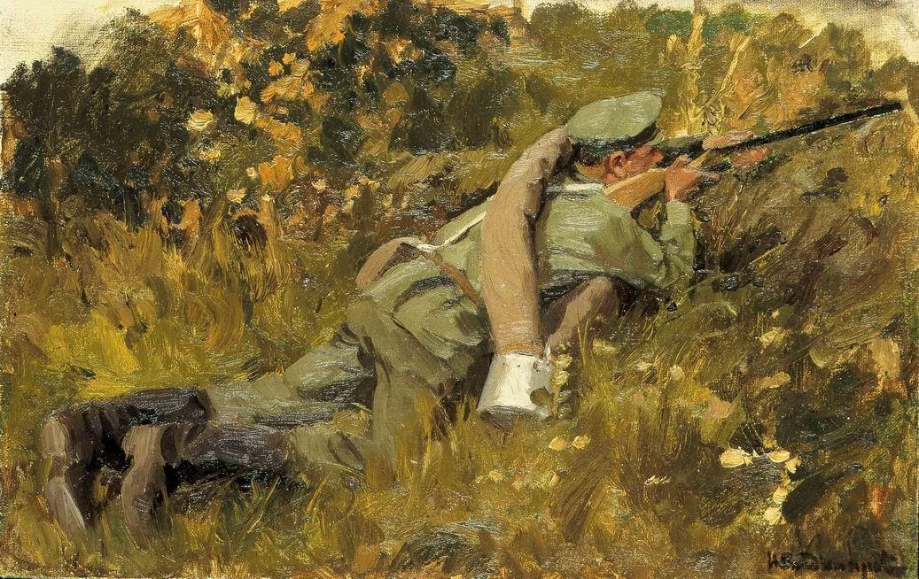 Wikoo.org - موسوعة الفنون الجميلة - اللوحة، العمل الفني Ivan Vladimirov - The soldier on the position
