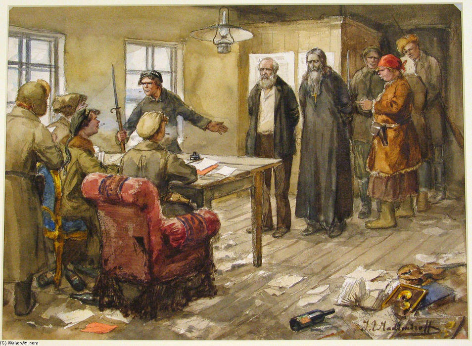 Wikioo.org - The Encyclopedia of Fine Arts - Painting, Artwork by Ivan Vladimirov - Questioning in the committee of poor