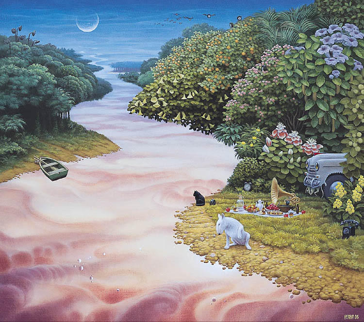 Wikioo.org - The Encyclopedia of Fine Arts - Painting, Artwork by Jacek Yerka - Interrupted Picnic