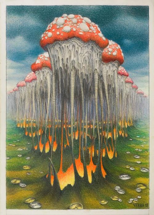 Wikioo.org - Encyklopedia Sztuk Pięknych - Malarstwo, Grafika Jacek Yerka - Time of mushrooms