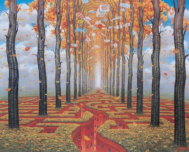 WikiOO.org - Енциклопедия за изящни изкуства - Живопис, Произведения на изкуството Jacek Yerka - Autumn Labyrinth