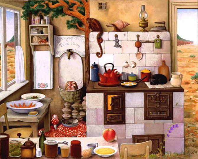 WikiOO.org - Encyclopedia of Fine Arts - Maalaus, taideteos Jacek Yerka - Grandma's Kitchen