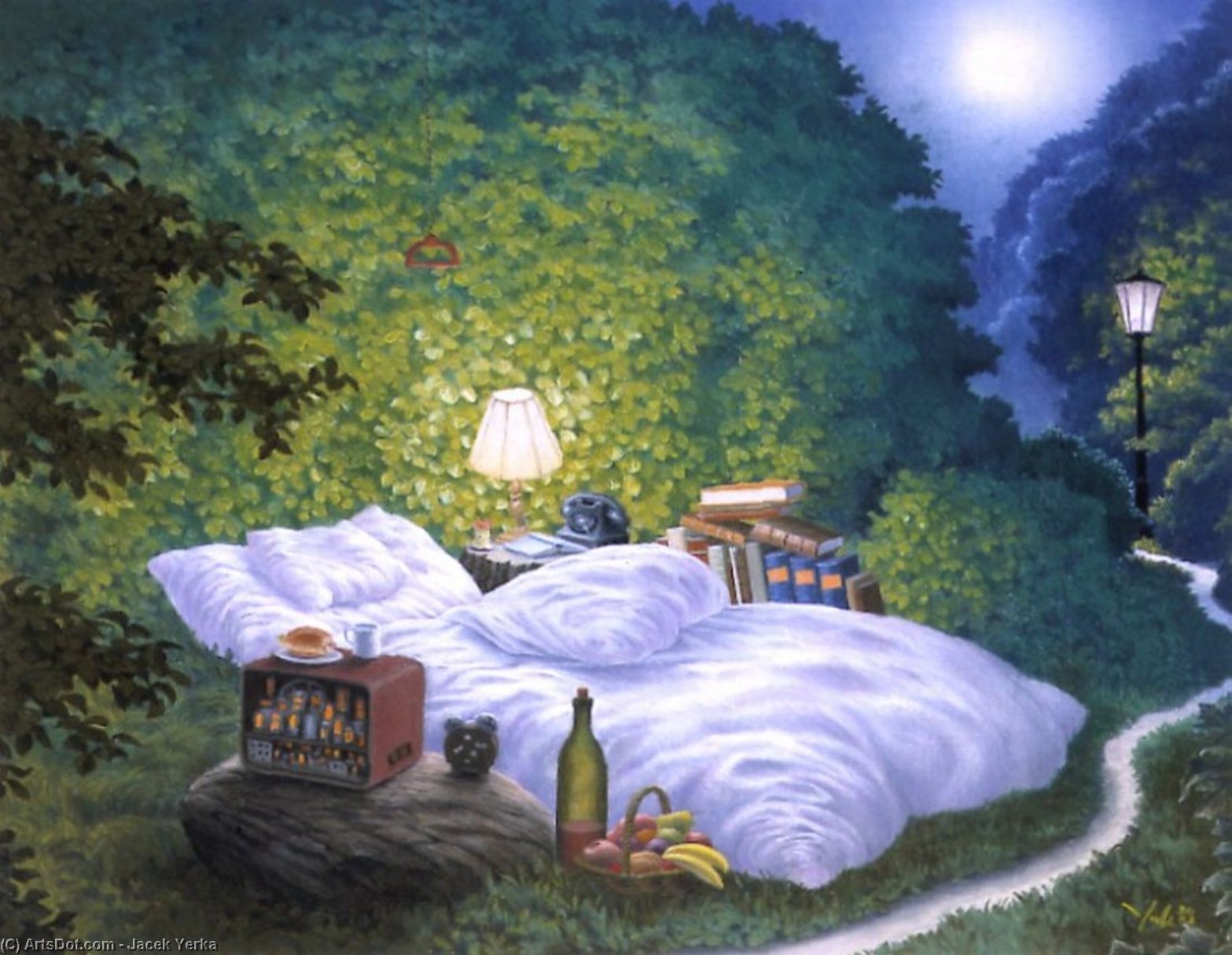 Wikioo.org - The Encyclopedia of Fine Arts - Painting, Artwork by Jacek Yerka - Messages of the Forest on a moonlit night
