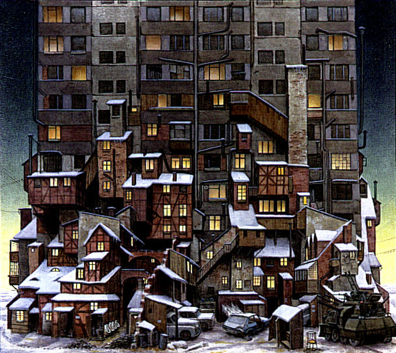 Wikioo.org - The Encyclopedia of Fine Arts - Painting, Artwork by Jacek Yerka - There is peace in the Block