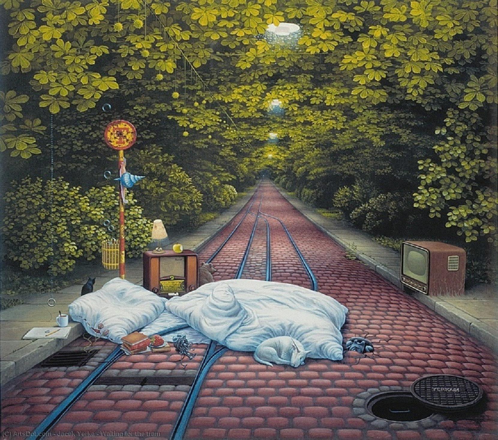 Wikoo.org - موسوعة الفنون الجميلة - اللوحة، العمل الفني Jacek Yerka - Waiting for the tram